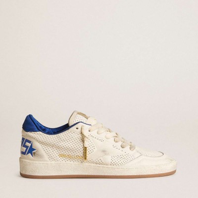 Golden Goose Ball Star Sneakers In Perforated Nappa With White Star And Blue Nylon Heel Tab