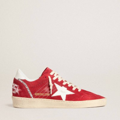 Golden Goose Ball Star Sneakers In Red Suede With White Leather Star And Heel Tab