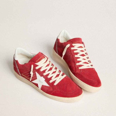 Golden Goose Ball Star Sneakers In Red Suede With White Leather Star And Heel Tab