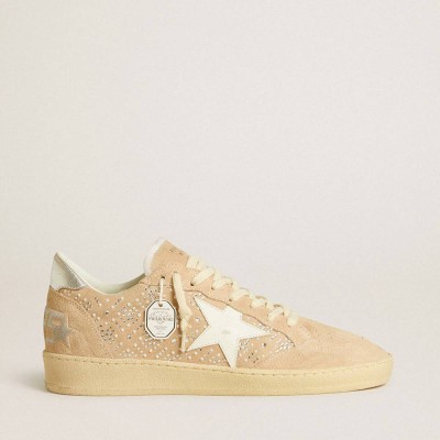 Golden Goose Ball Star Sneakers In Suede And Swarovski Crystals With Leather Star And Metallic Heel Tab