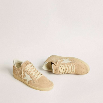 Golden Goose Ball Star Sneakers In Suede And Swarovski Crystals With Leather Star And Metallic Heel Tab