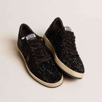 Golden Goose Ball Star Sneakers In Suede With Black Swarovski Crystals And Black Suede Star