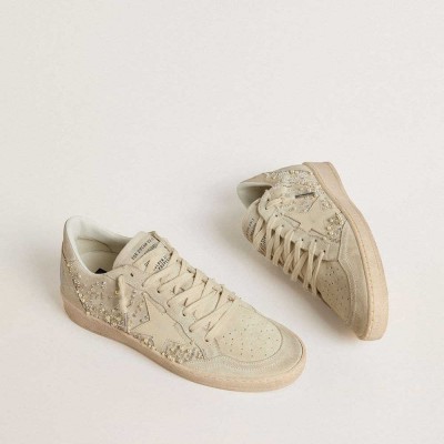 Golden Goose Ball Star Sneakers In Suede With Swarovski Crystals And Pearls And Leather Star