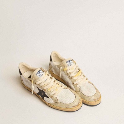 Golden Goose Ball Star Sneakers In White Mesh With Vintage Blue Leather Star And Heel Tab