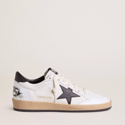 Golden Goose Ball Star Sneakers In White Nappa With Black Star