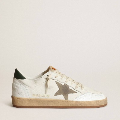 Golden Goose Ball Star Sneakers In White Nappa With Dove Gray Suede Star