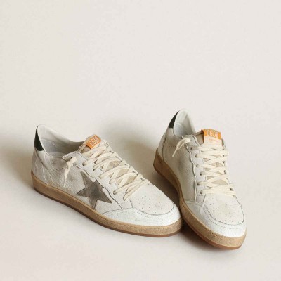 Golden Goose Ball Star Sneakers In White Nappa With Dove Gray Suede Star