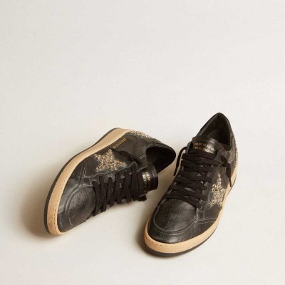 Golden Goose Ball Star Sneakers LAB In Black Nappa With Studded Black Leather Star