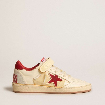 Golden Goose Ball Star Sneakers LAB In Cream-colored Nappa With Red Suede Star