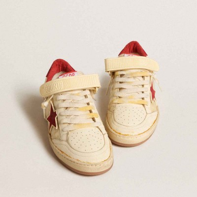 Golden Goose Ball Star Sneakers LAB In Cream-colored Nappa With Red Suede Star
