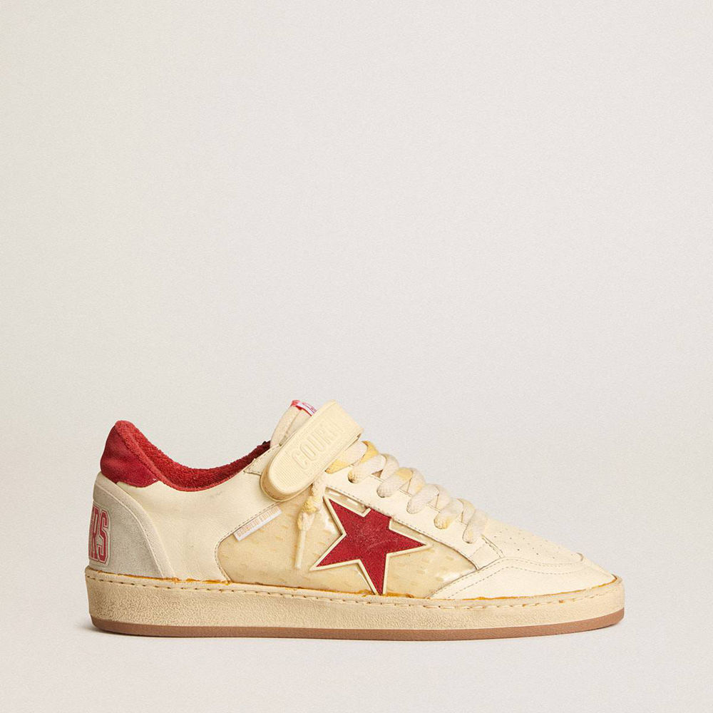 Golden Goose Ball Star Sneakers LAB In Nappa And PVC With Red Suede Star And Heel Tab