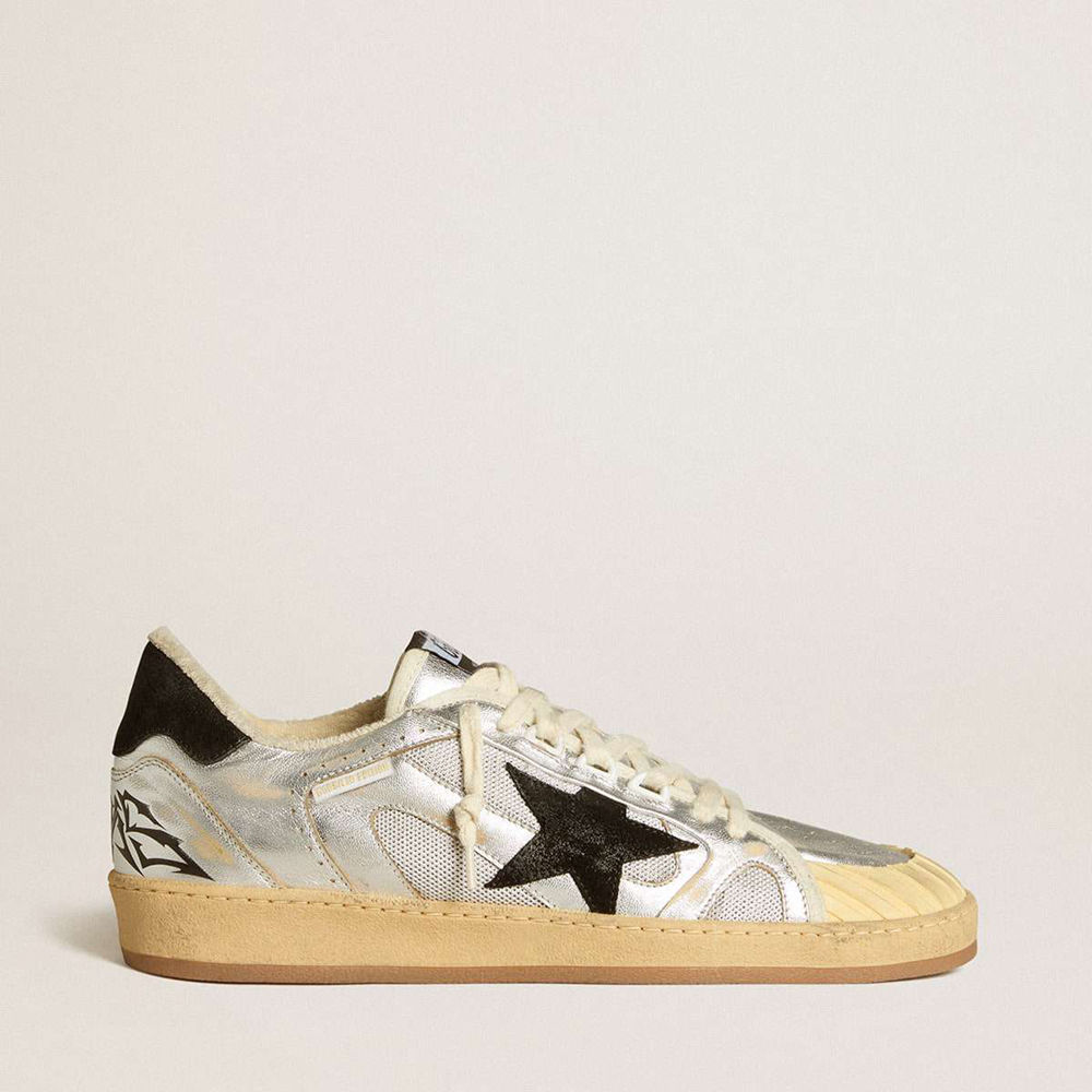 Golden Goose Ball Star Sneakers LAB In Silver Leather With Black Suede Star And Heel Tab