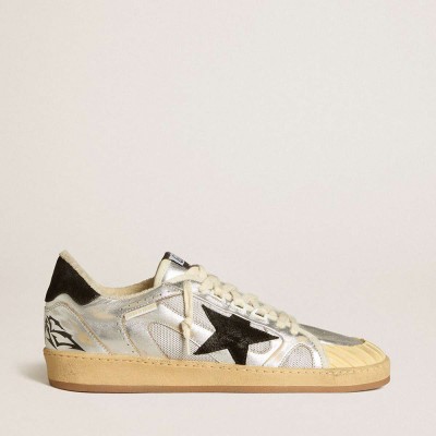 Golden Goose Ball Star Sneakers LAB In Silver Leather With Black Suede Star And Heel Tab