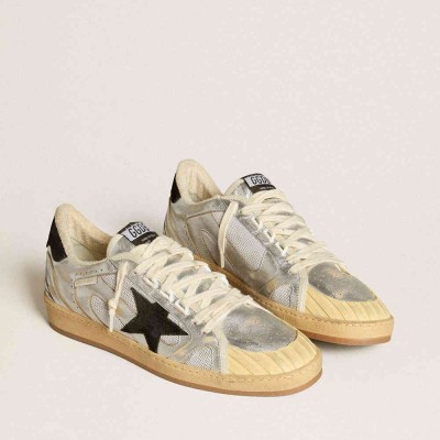 Golden Goose Ball Star Sneakers LAB In Silver Leather With Black Suede Star And Heel Tab