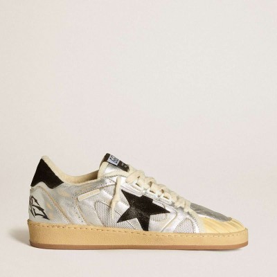 Golden Goose Ball Star Sneakers LAB In Silver Leather With Black Suede Star And Heel Tab