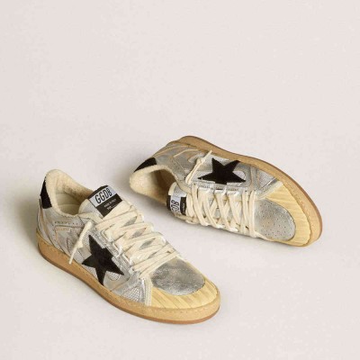 Golden Goose Ball Star Sneakers LAB In Silver Leather With Black Suede Star And Heel Tab