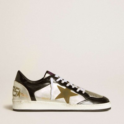 Golden Goose Ball Star Sneakers LAB In Silver Leather With Brown Leather Star And Black Heel Tab