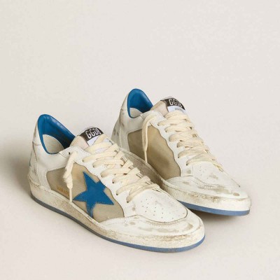 Golden Goose Ball Star Sneakers LAB In White Leather With Light Blue Leather Star And White Heel Tab