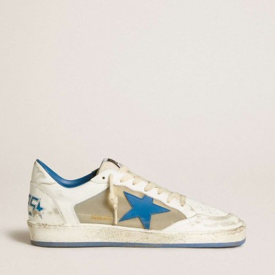Golden Goose Ball Star Sneakers LAB In White Leather With Light Blue Leather Star And White Heel Tab