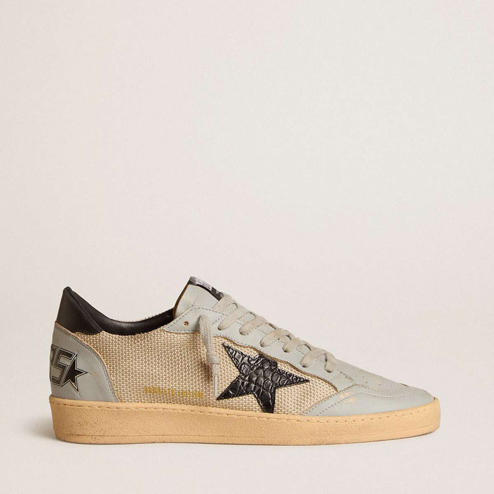 Golden Goose Ball Star LTD Sneakers In Beige Mesh With Croc-print Leather Star And Nappa Inserts