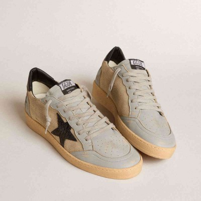 Golden Goose Ball Star LTD Sneakers In Beige Mesh With Croc-print Leather Star And Nappa Inserts