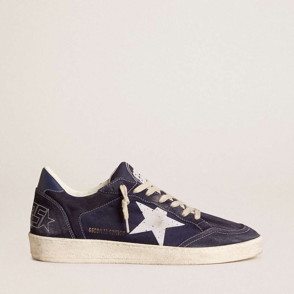 Golden Goose Ball Star LTD Sneakers In Blue Suede And Nylon With White Star And Blue Heel Tab