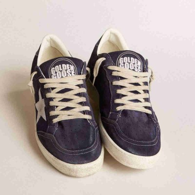 Golden Goose Ball Star LTD Sneakers In Blue Suede And Nylon With White Star And Blue Heel Tab