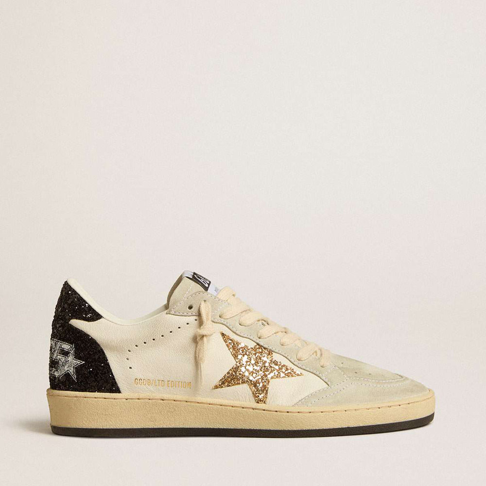 Golden Goose Ball Star LTD Sneakers In Nappa And Suede With Glitter Star And Black Heel Tab