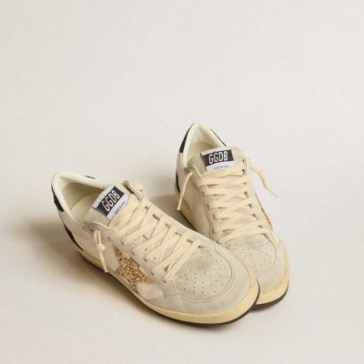 Golden Goose Ball Star LTD Sneakers In Nappa And Suede With Glitter Star And Black Heel Tab