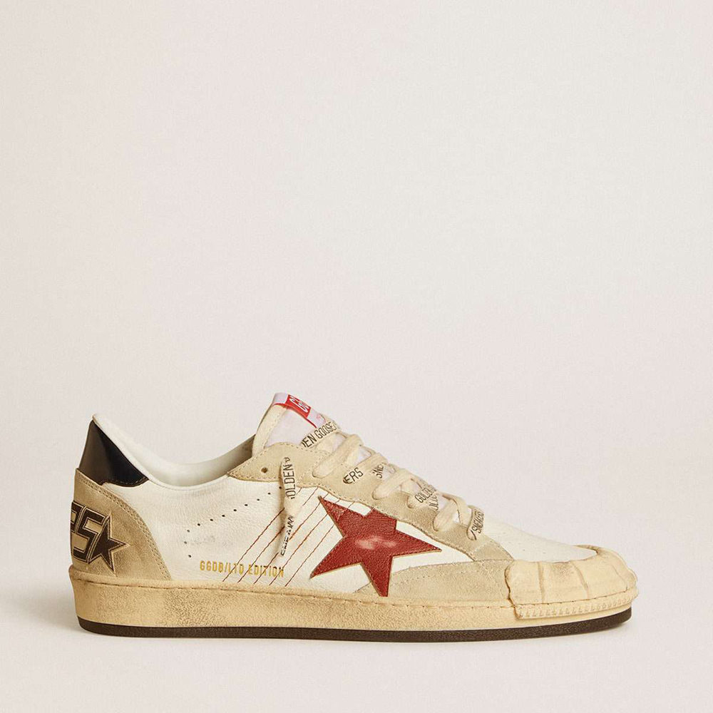 Golden Goose Ball Star LTD Sneakers In Nappa Leather With Red Leather Star And Leather Heel Tab