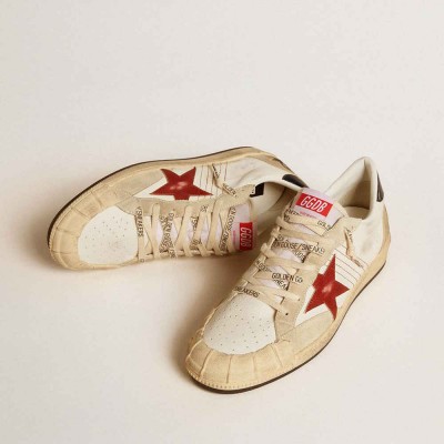 Golden Goose Ball Star LTD Sneakers In Nappa Leather With Red Leather Star And Leather Heel Tab