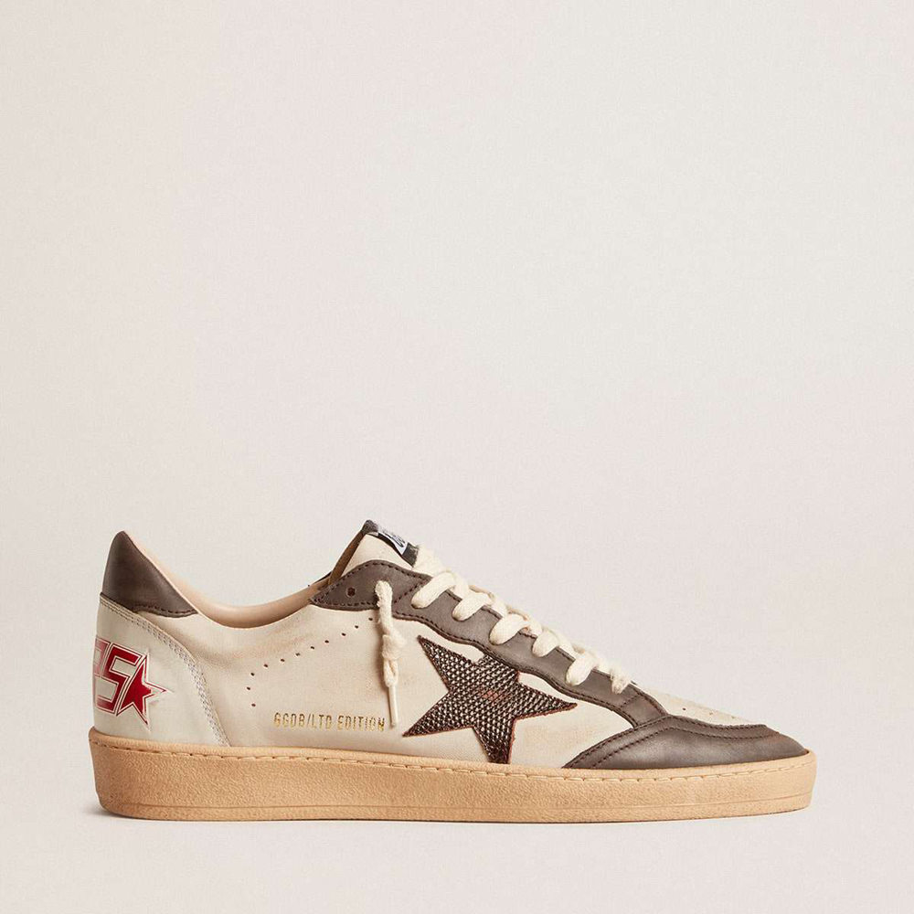 Golden Goose Ball Star LTD Sneakers In Nappa With Brown Star And Gray Leather Heel Tab