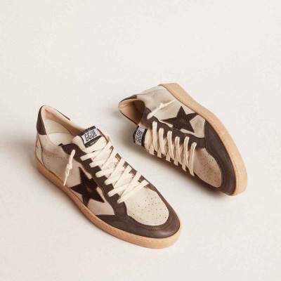 Golden Goose Ball Star LTD Sneakers In Nappa With Brown Star And Gray Leather Heel Tab