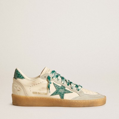 Golden Goose Ball Star LTD Sneakers In Nappa With Green Crocodile-print Leather Star