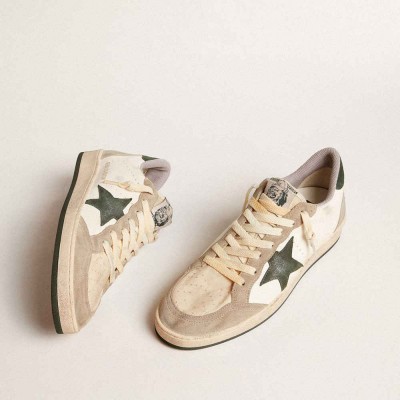 Golden Goose Ball Star LTD Sneakers In Nappa With Green Star And Dove-gray Suede Inserts