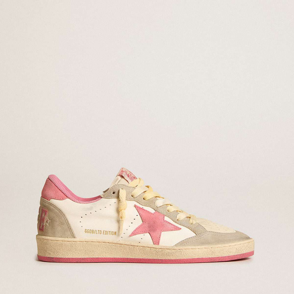 Golden Goose Ball Star LTD Sneakers In Nappa With Pink Suede Star And Dove-gray Inserts