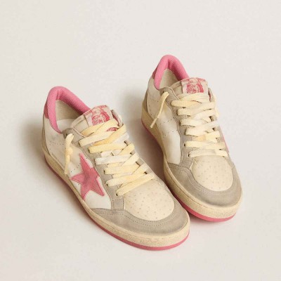 Golden Goose Ball Star LTD Sneakers In Nappa With Pink Suede Star And Dove-gray Inserts