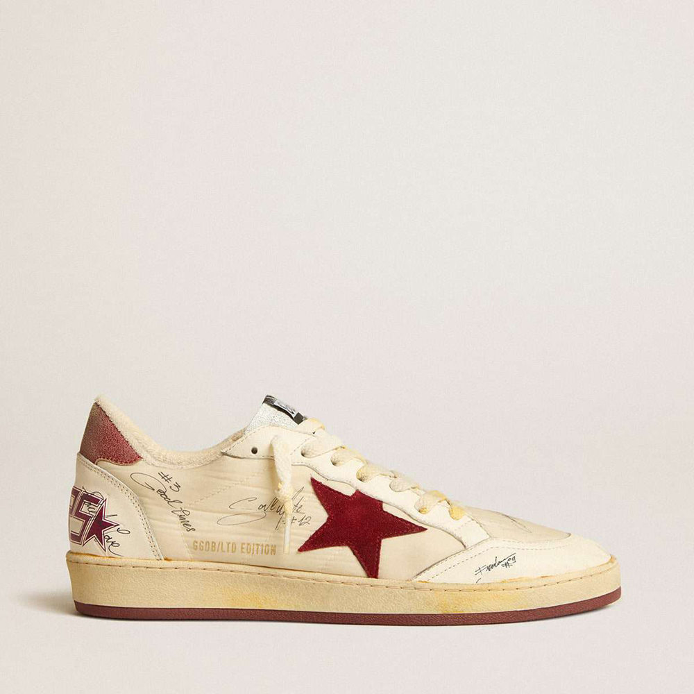 Golden Goose Ball Star LTD Sneakers In Nylon With Pomegranate Suede Star And Leather Heel Tab