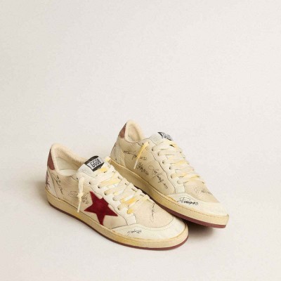 Golden Goose Ball Star LTD Sneakers In Nylon With Pomegranate Suede Star And Leather Heel Tab