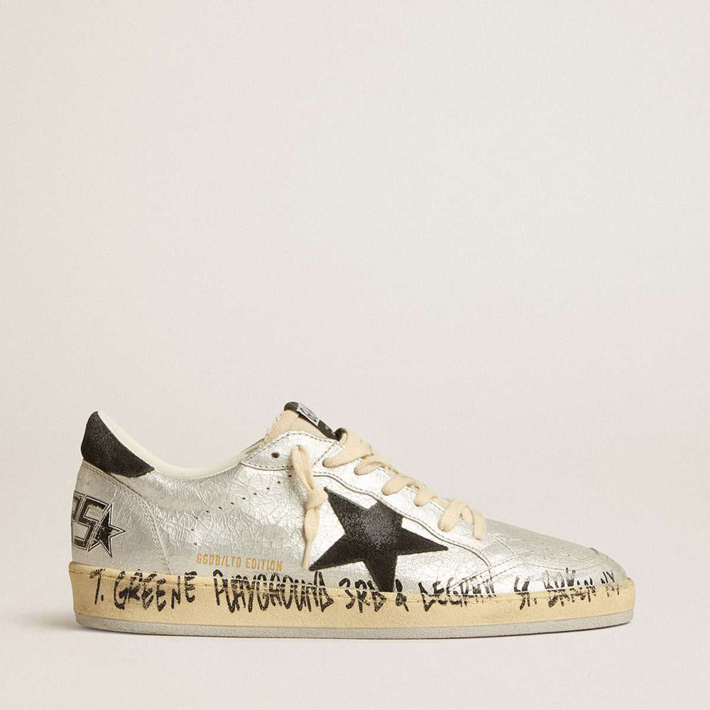 Golden Goose Ball Star LTD Sneakers In Silver Leather With Gray Suede Star And Heel Tab