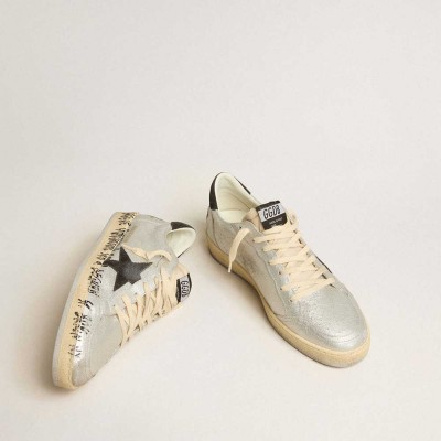 Golden Goose Ball Star LTD Sneakers In Silver Leather With Gray Suede Star And Heel Tab