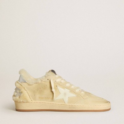 Golden Goose Ball Star LTD Sneakers In Suede And Shearling With White Patent Leather Star
