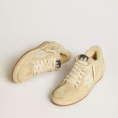 Golden Goose Ball Star LTD Sneakers In Suede And Shearling With White Patent Leather Star