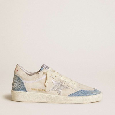 Golden Goose Ball Star LTD Sneakers In Suede With Metallic Leather Star And Denim Inserts