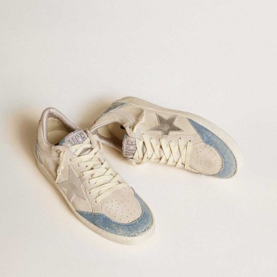 Golden Goose Ball Star LTD Sneakers In Suede With Metallic Leather Star And Denim Inserts