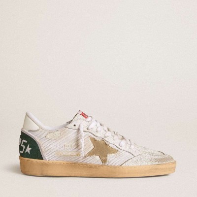 Golden Goose Ball Star LTD Sneakers In White Crackle Leather And Mesh With Suede Star