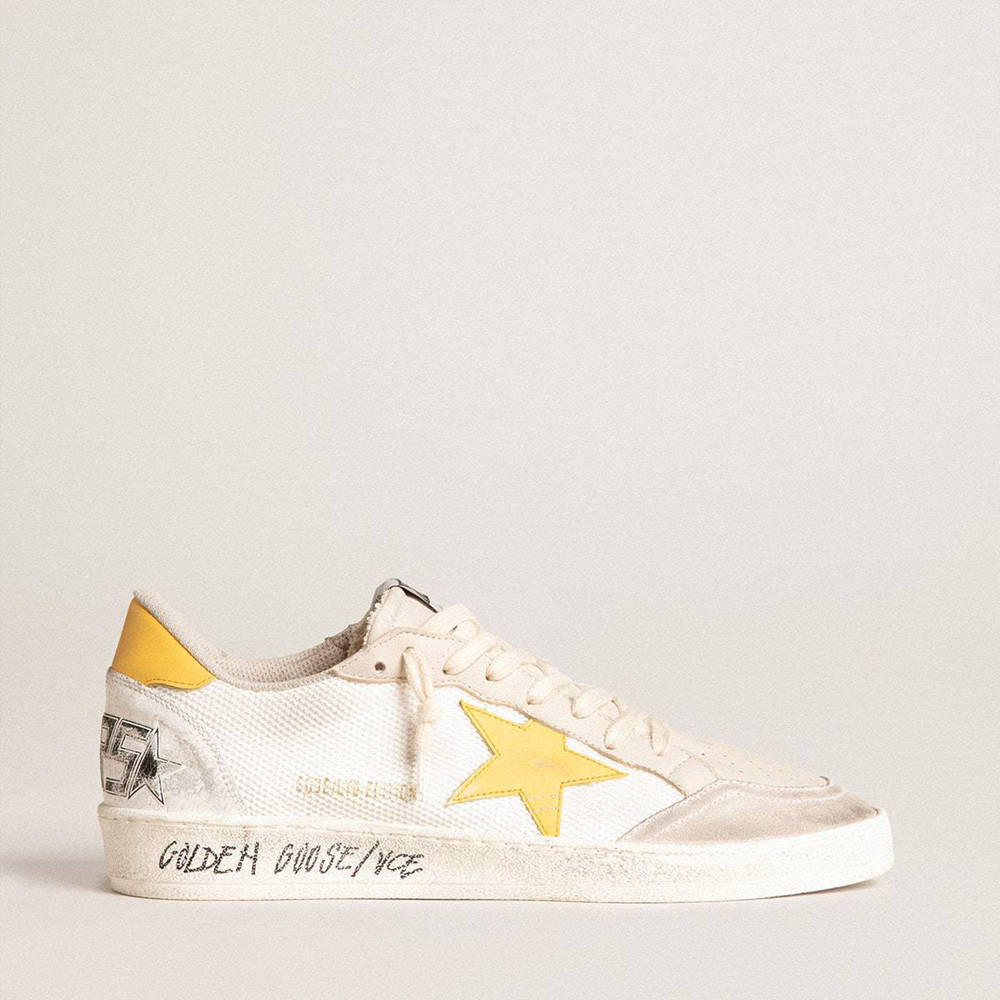 Golden Goose Ball Star LTD Sneakers In White Mesh With Yellow Leather Star And Heel Tab