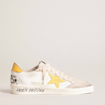 Golden Goose Ball Star LTD Sneakers In White Mesh With Yellow Leather Star And Heel Tab