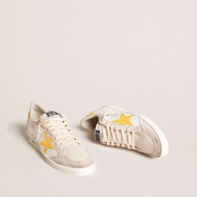 Golden Goose Ball Star LTD Sneakers In White Mesh With Yellow Leather Star And Heel Tab