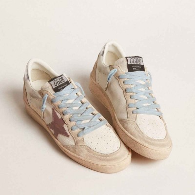 Golden Goose Ball Star LTD Sneakers In White Nappa And Pearl Suede With Mauve Leather Star